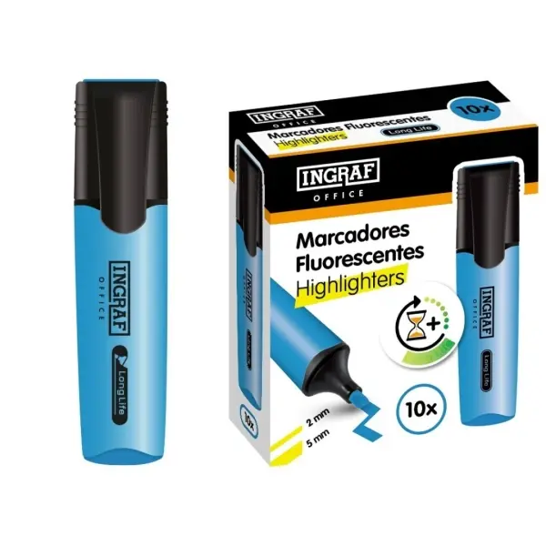 Ingraf Marcador Fluorescente Punta Biselada 2-5mm Tinta Base Agua Color Azul