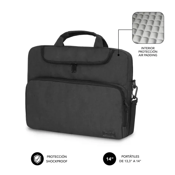 Subblim Maletin Para Portatiles De Hasta 14" Pulgadas - Proteccion Air Padding - Resistente Poliester Oxford - Repelente De Liquidos - Color Negro