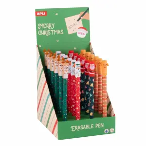 Apli Expositor Navidad con 24 Bolígrafos de Tinta Gel Borrables 0.7mm Azul