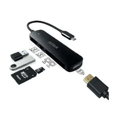 Nilox Dock Station 5 En 1 USB-C A HDMI 4K, 2X USB 3.0, Lector Tarjetas SD/Micro SD, Negro