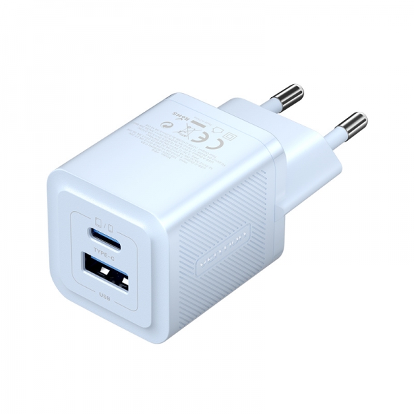Vention Cargador De Pared Gan 2 Puertos Usb (C+A) - 30W/30W - Carga Rapida Eu - Color Azul