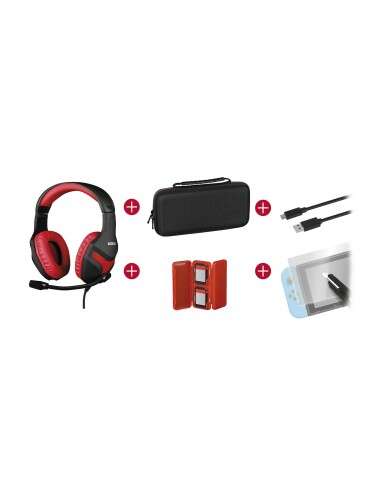 Konix Mythics Gamer Switch Pack Auriculares + Funda De Transporte + Protector Pantalla Vidrio Templado + Estuche Para 4 Cartuchos De Juego + Cable Usb A Usb-C