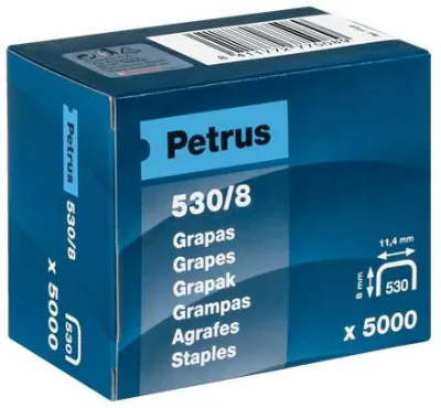 Petrus Caja De 5000 Grapas 530/8 Cobreadas Para Clavadora - Patilla De 8Mm