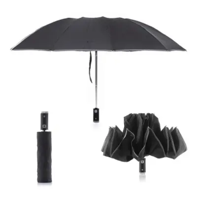 InnovaGoods Folbrella Paraguas Inverso con Luz LED Compacto y Antigoteo Negro y Gris