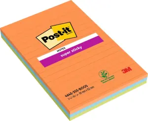 Post-it Super Sticky Pack de 3 Blocs de 45 Notas Adhesivas Reposicionables 101x152mm Colores Surtidos