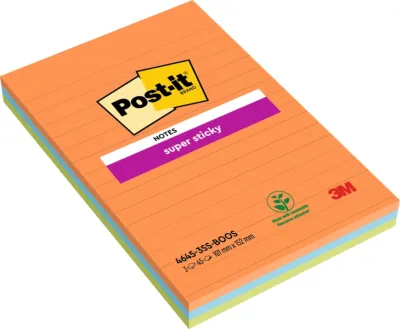 Post-it Super Sticky Pack de 3 Blocs de 45 Notas Adhesivas Reposicionables 101x152mm Colores Surtidos
