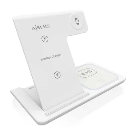 Aisens Cargador Inalambrico Usb-C 3 En 1 De 15W Movil, Apple Wacht, Auriculares Con Estuche De Carga, Blanco