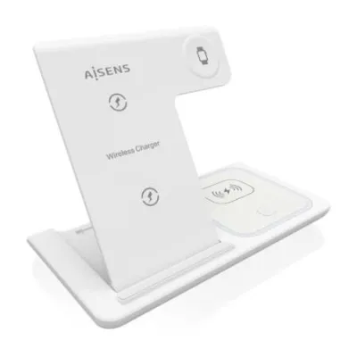 Aisens Cargador Inalámbrico USB-C 3 en 1 15W para Móvil, Apple Watch y Auriculares, Blanco