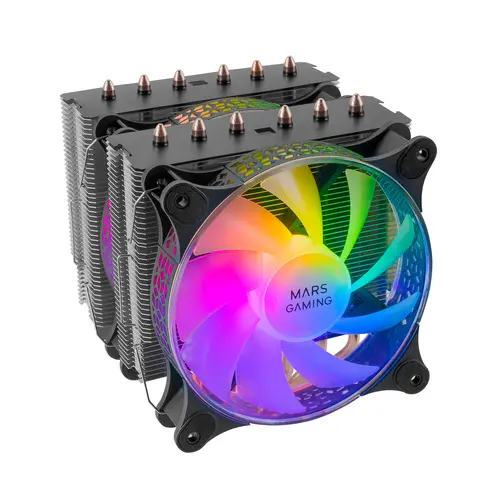 Ventilador Con Disipador Para Cpu Mars Gaming Mcpu-Xt Black Dual Argb 6 Heatpipes Tdp 300W Doble Disipador De De Alta Densidad 