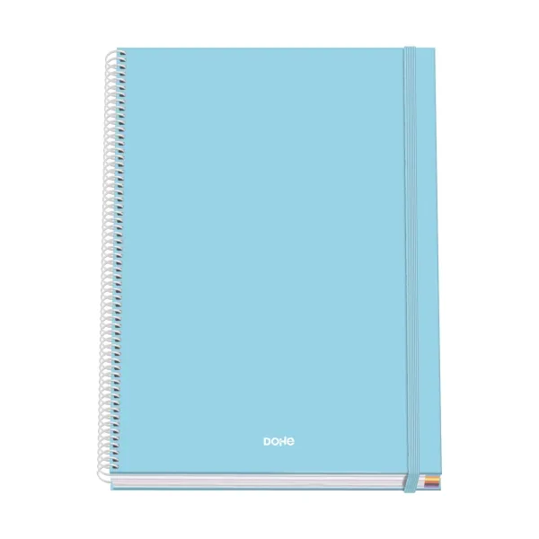 Dohe Serenity Cuaderno Espiral A4 100 Hojas Microperforadas Cuadricula 5Mm - Tapa Dura Carton Forrado - Cierre De Goma - Bandas De Color - Color Azul