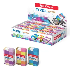 Erichkrause Pixel Goma de Borrar Suave de Forma Clasica - Fabricada de Caucho Termoplastico - Sin PVC - Colores Surtidos