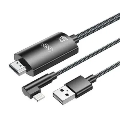 Xo Adaptador De Cable Lightning A Hdmi - Longitud De 1.8M - Soporte De Resolucion 2K(60Hz)/1080P - Intercambio De Datos Y Audio - Fuente De Alimentacion Usb - Color Negro