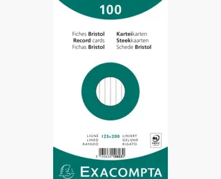 Exacompta Paquete 100 Fichas Cartulina Bristol Retractil Linea Horizontal Sin Taladro 125X200Mm Blanco