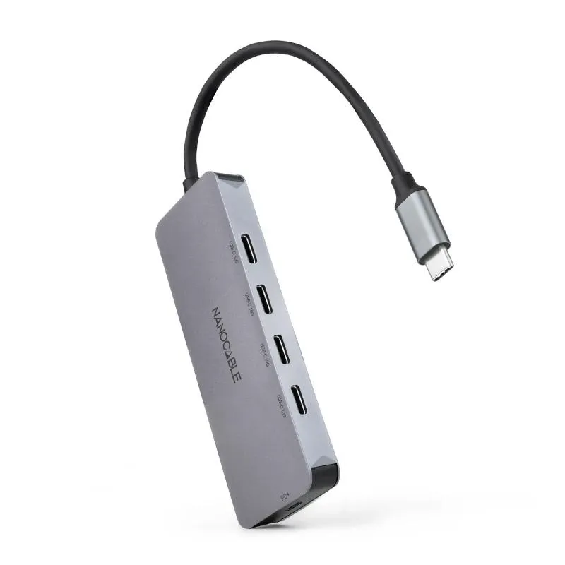 Nanocable Hub USB-C 3.2 con 4 Puertos USB-C y 1 Puerto USB-C PD 100W, 10Gbps, 0.10m