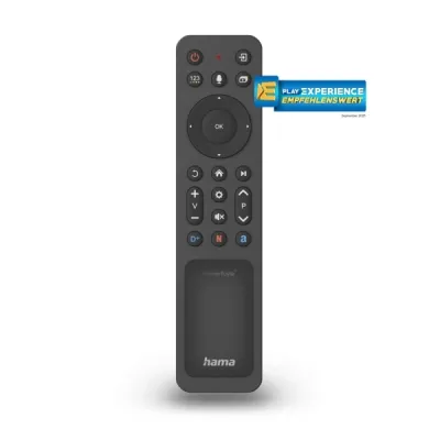 Hama Mando a Distancia para Smart TV Samsung - Bluetooth - Alcance 10m - 22 Botones - Acceso Directo a Plataformas de Streaming - Panel Solar de Carga - 17.7x4x1.8cm - Color Negro