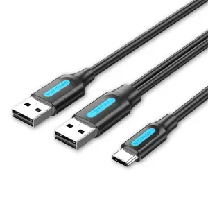 Vention Cable USB-C a 2xUSB-A 2.0 3A 1m Negro