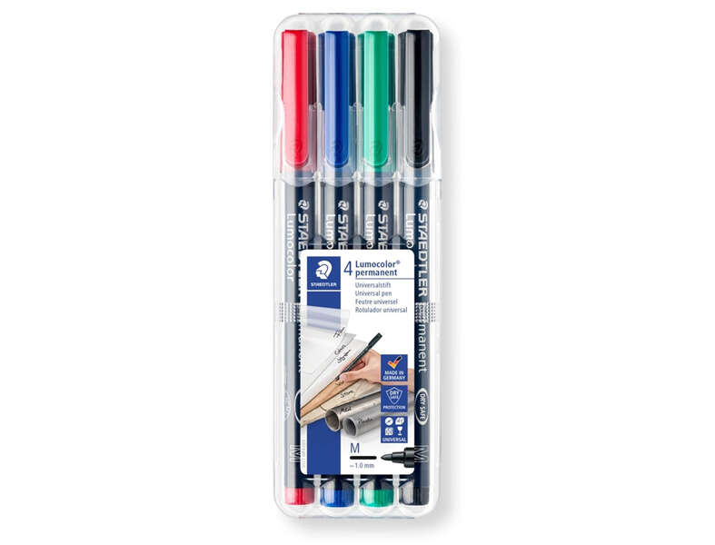 Staedtler Lumocolor 317 Pack De 4 Rotuladores Permanentes - Punta Media Redonda - Trazo 1Mm Aprox - Capuchon Con Clip - Secado Rapido - Colores Surtidos
