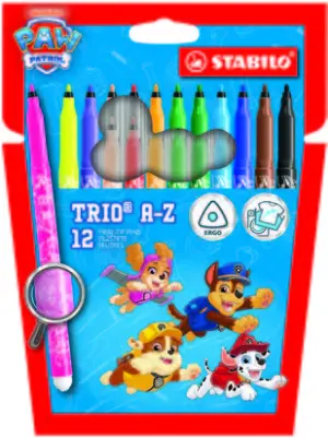 Stabilo Trio A-Z Pack de 12 Rotuladores Punta Fina 0.7mm Tinta Lavable Colores Surtidos