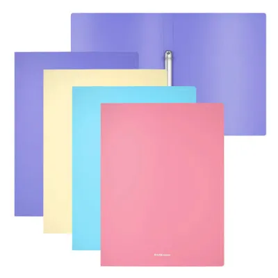 ErichKrause Pack de 4 Carpetas Matt Pastel con 2 Anillas de 24mm A4 - Colores Surtidos