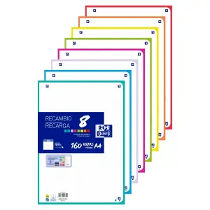 Oxford Recambio Paquete 160 Hojas Sueltas 4 Taladros A4 5x5 8 Colores