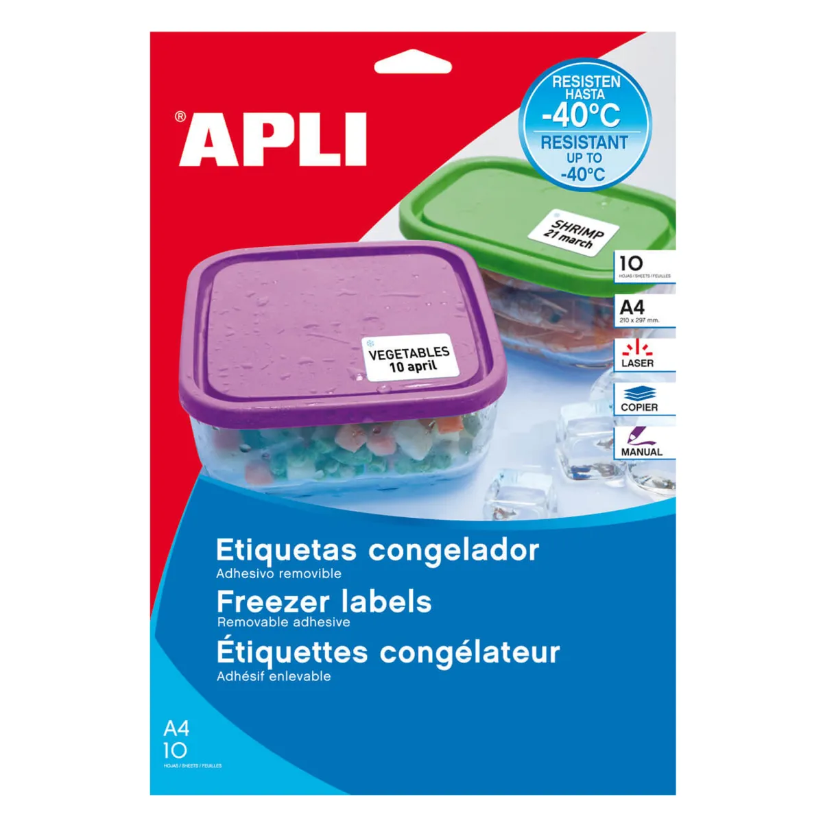 Apli Pack de 650 Etiquetas para Congelador 38.1x21.2mm - Adhesivo Removible hasta -40º