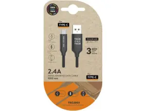 TechOneTech Cable USB-A Macho a USB-C Macho 1m - Recubierto de Nylon Trenzado