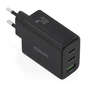 Aisens Cargador GAN 67W - 2x USB-C PD3.0 QC4.0 - 1x USB-A QC3.0 - Negro