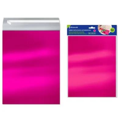 Bismark Pack De 4 Sobres Metalizados - Medidas 324X254Mm - Cierre Autoadhesivo - Ideal Para Regalos - Color Rosa Metalizado