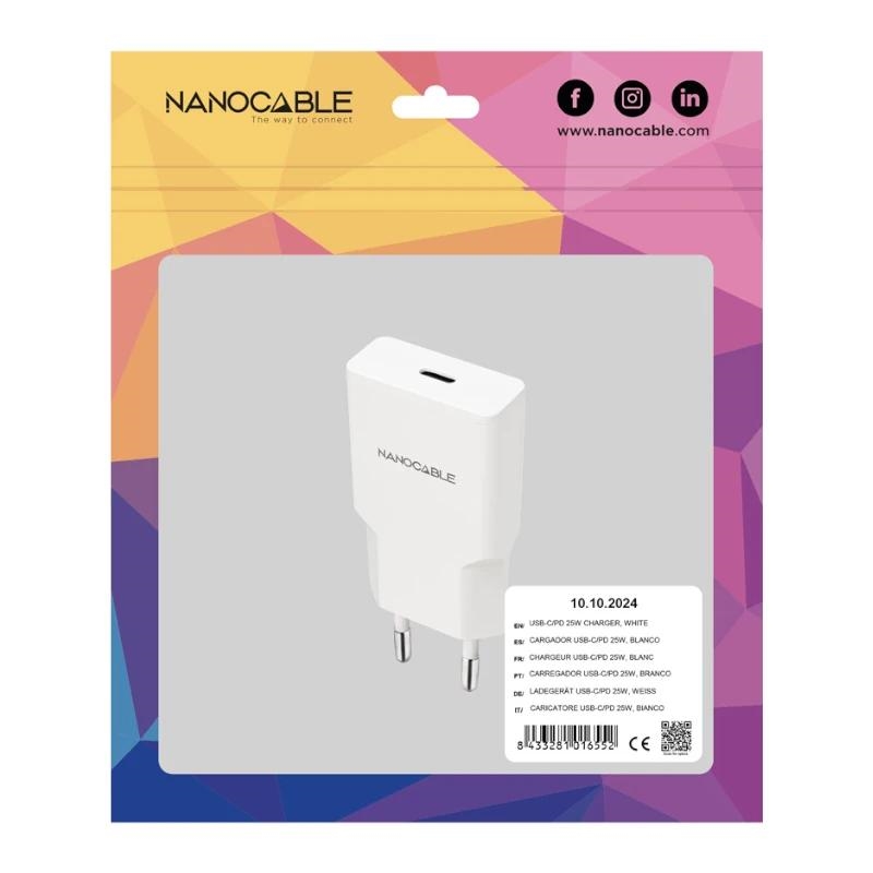 Nanocable Cargador 2Xusb-C/Pd 25W  Blanco