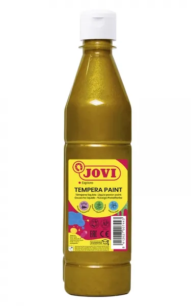 Jovi Tempera Paint Tempera Liquida 500Ml - Base Agua - Lista Para Usar - Alto Poder Cubriente - Secado Rapido - Excelente Fluidez - Adherencia En Multiples Superficies - Color Oro