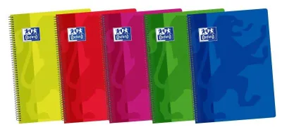 Oxford Cuaderno Espiral Folio 80 Hojas 1 Línea con Margen - Tapa Plástica Resistente - Colores Surtidos
