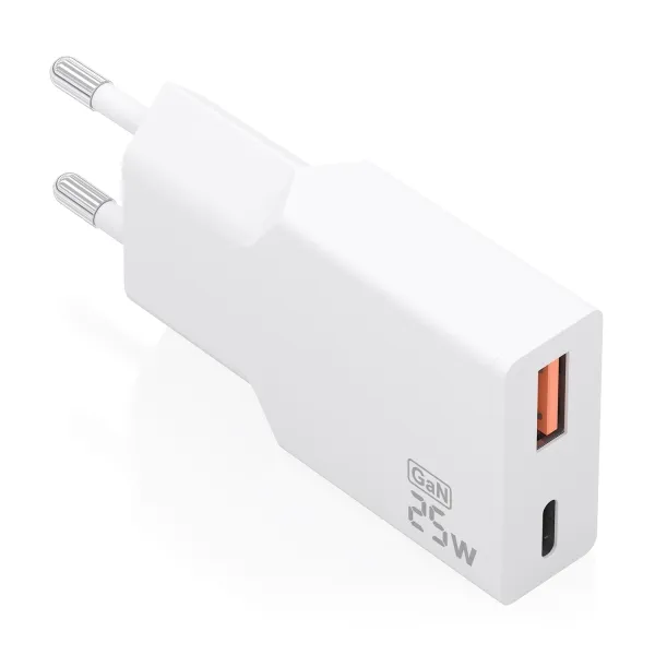 Aisens Cargador De Pared - 25W - Gan - 1Xusb-C - 1Xusb-A - Power Delivery 3.0 - Ultra Delgado - Multiples Protecciones De Seguridad - Color Blanco