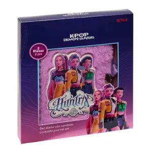 Safta K-Pop Demon Hunters Pack Diario y Bolígrafo 10 Colores Rosa con Candado y Tapa con Pelo