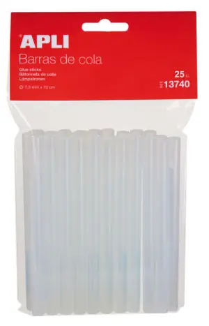 Apli Pack de 25 Barras Termofusibles Ø7.5mm x 10cm - Compatible con Pistolas Ø7.5mm