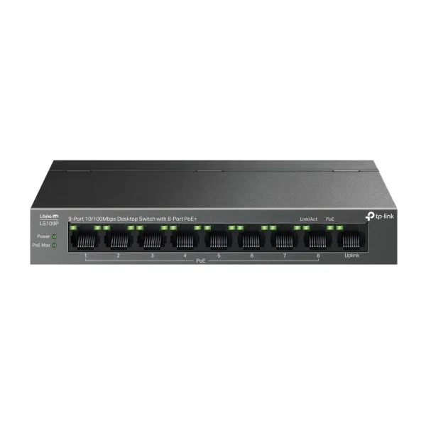 Tp-Link Ls109P Litewave Switch Con 9 Puertos Rj45 100Mbps - No Administrado - 8Xpoe+ - Plug And Play - Recuperacion Automatica - Carcasa Metalica - Color Negro