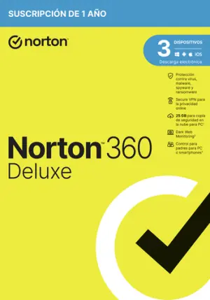 Norton 360 Deluxe 25GB 1 Usuario 3 Dispositivos 12 Meses Antivirus