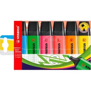 Stabilo Boss 70 Pack de 6 Marcadores Fluorescentes Recargables Tinta a Base de Agua