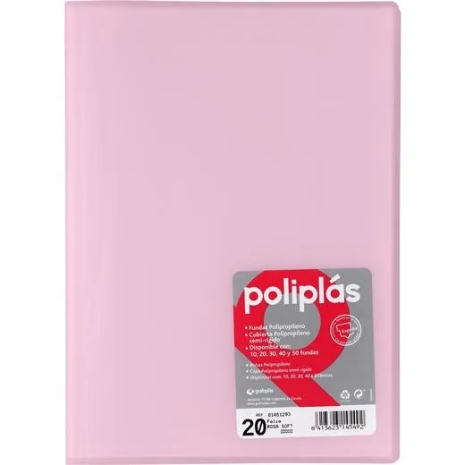 Grafoplás Carpeta Con Fundas Poliplás Soldadas Folio 20 Fundas Pp Semirígido Translúcido Rosa Soft