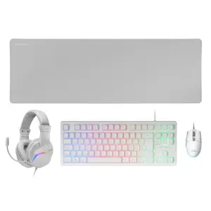 Mars Gaming MCP-RGB3 White TKL H-Mech Red Keyboard, RGB Flow 3200DPI Mouse, FRGB ANC Headset, XXL Mousepad