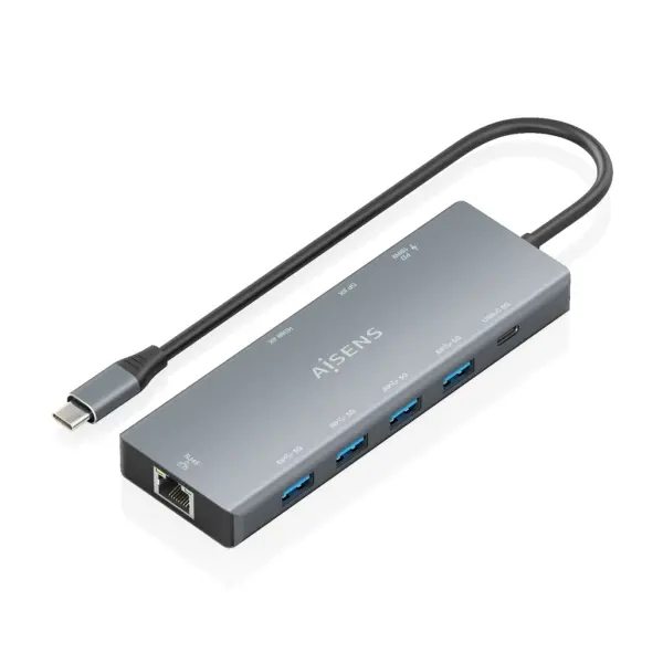 Aisens USB-C Dock 9 en 1 con HDMI, DisplayPort, RJ45 y USB-A/C - Color Gris
