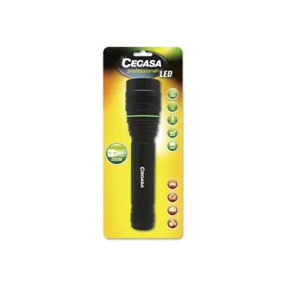 Cegasa Linterna LED 2000lm, Aluminio, 24 x 5.5cm, 3 Posiciones, Funciona con 9 Pilas AA