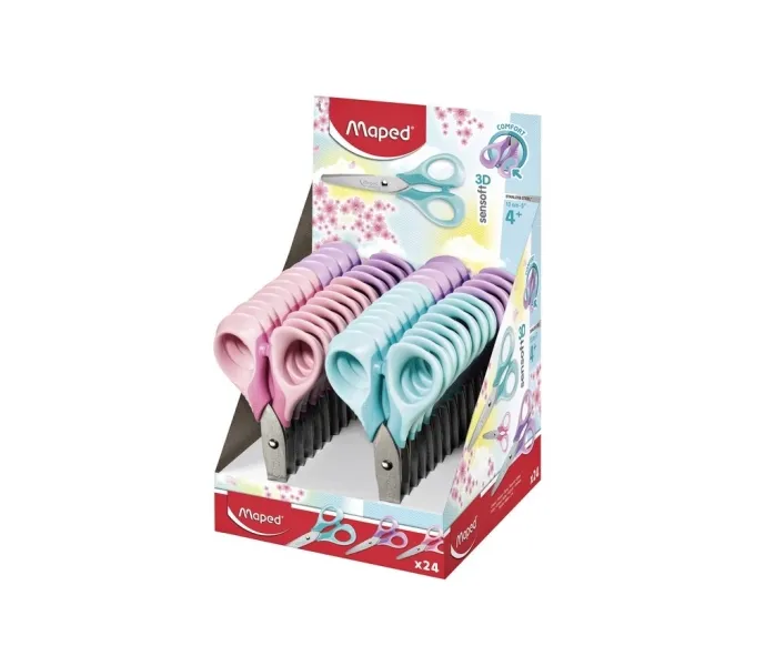 Maped Sensoft Tijera Escolar 13cm Punta Redonda Acero Inoxidable Mango Plástico Pastel
