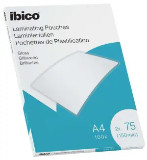 Ibico Caja de 100 Laminas de Plastificar A4 75 Micras Gloss Transparente
