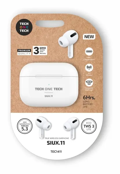 TechOneTech Auriculares Inalámbricos Bluetooth TWS IPX5 - 20h Reproducción - Blanco