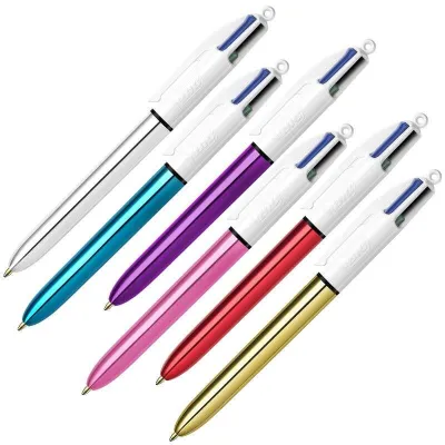 Bic 4 Colours Shine Boligrafo De Bola Retractil - Punta Media De 1.0 Mm - Tinta Con Base De Aceite - Diseño Metalizado En Colores Surtidos