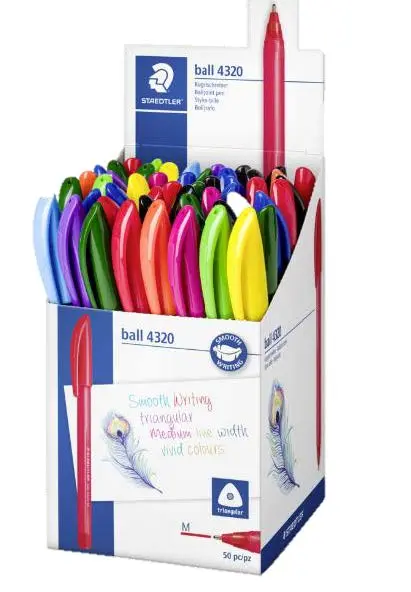Staedtler Ball 4320 M Expositor Con 50 Boligrafos Punta De Bola 1Mm - Escritura Suave - Cuerpo Triangular - Colores Surtidos