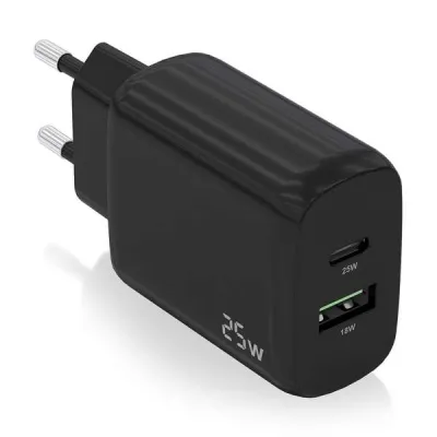 Aisens Cargador 25W USB-C PD3.0 y USB-A QC3.0 Color Negro