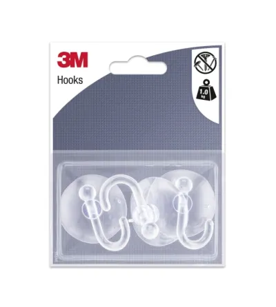 3M Pack de 3 Ganchos de Ventosa Transparente - Soporta Hasta 1kg