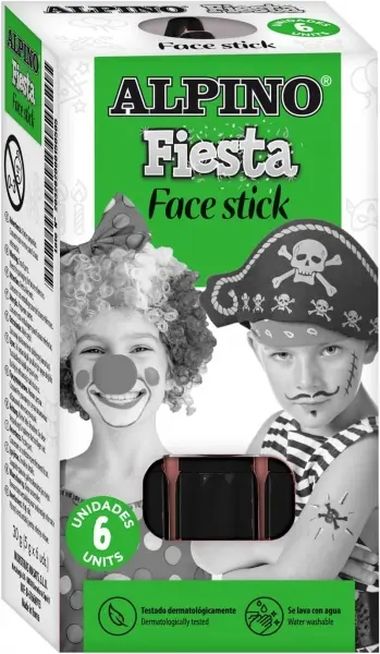 Alpino Fiesta Face Stick Pack - 6 Barritas de Pintura Facial - Color Negro