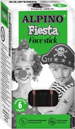Alpino Fiesta Face Stick Pack - 6 Barritas de Pintura Facial - Color Negro